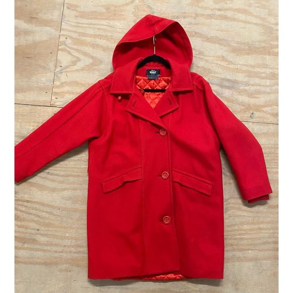 Woolrich 100% Wool Red Long Hooded Coat, Size Small, MSRP $790 - Picture 2 of 10